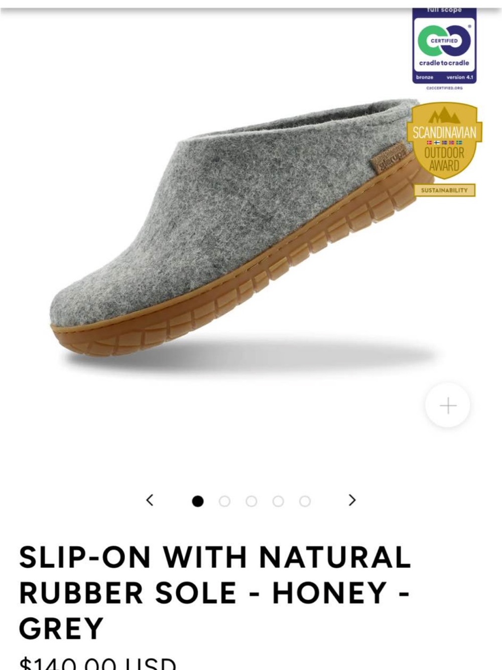 Men’s Grey Wool Slip-On Loafer with Honey Rubber Sole